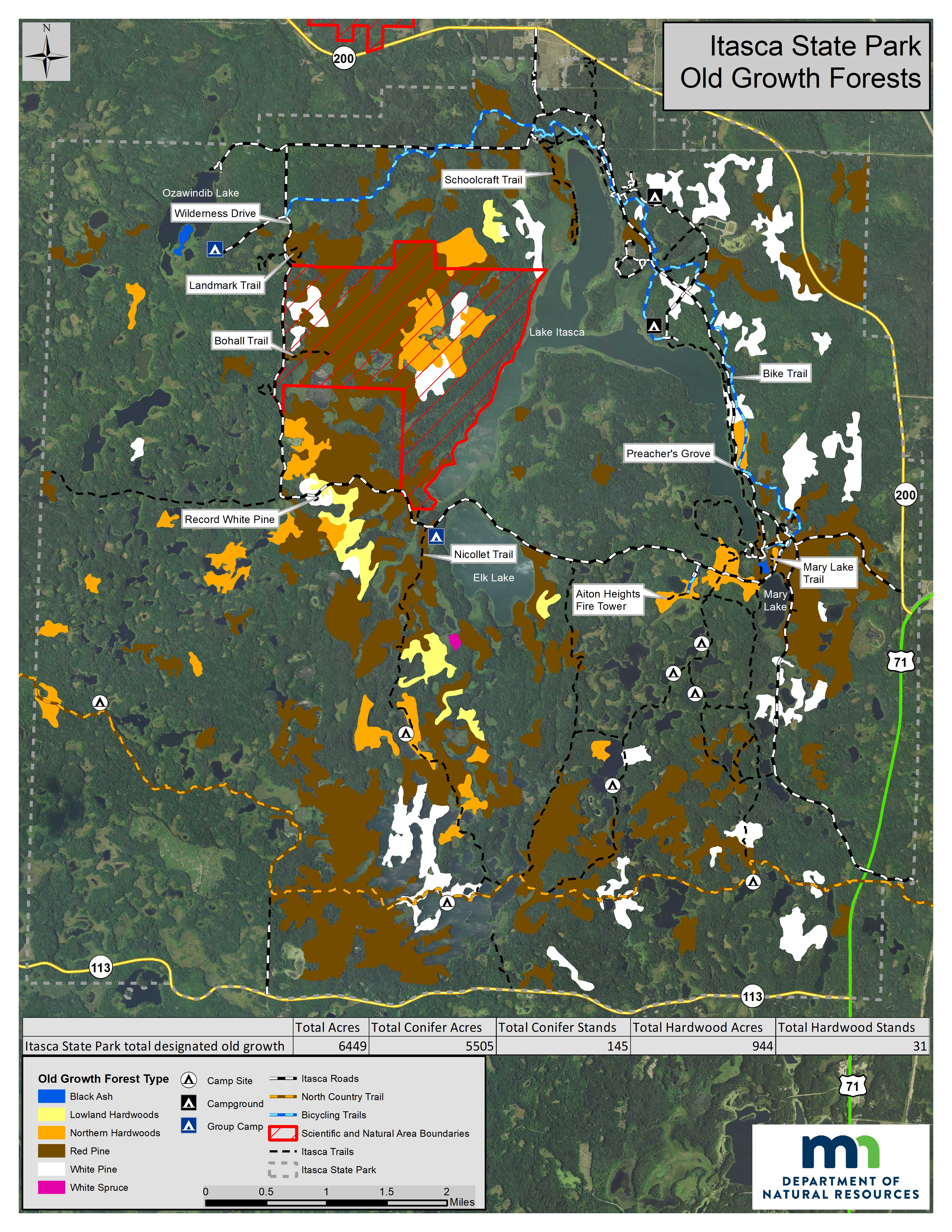 Itasca State Park old growth forest map