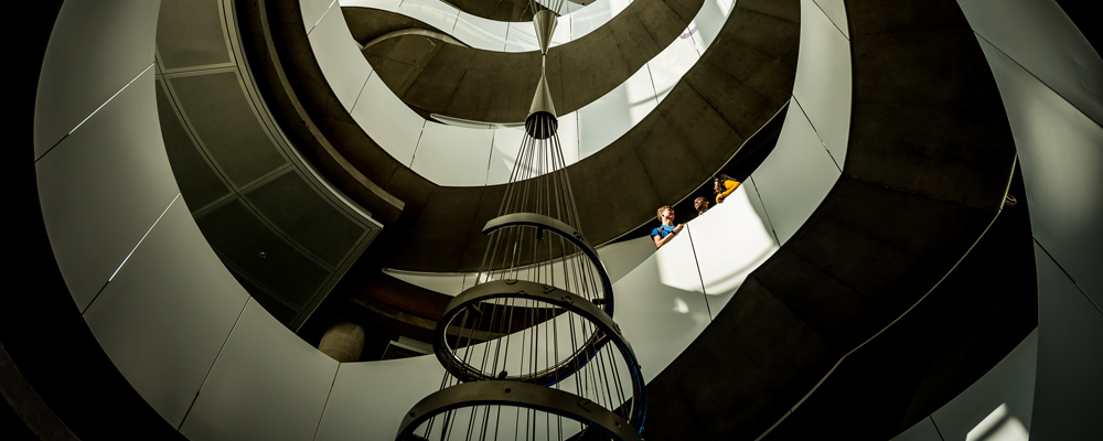 Students standing in the stairway in Bruininks Hall