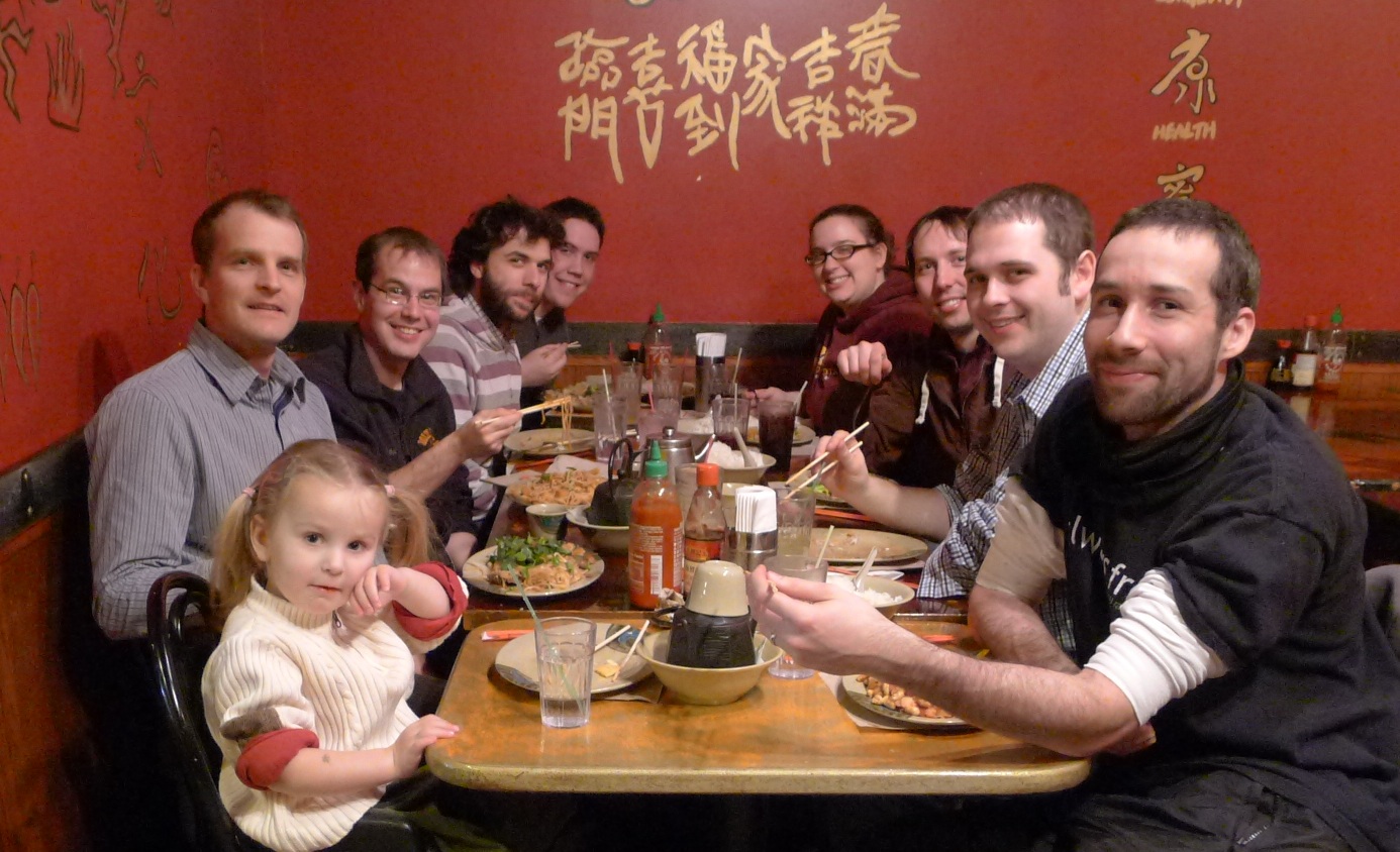 Members of the Seelig lab at a meal