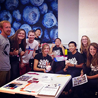 Students standing in a group on campus