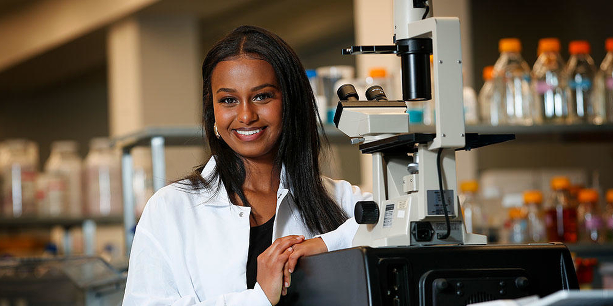 Abygail Anderbrhan in a lab