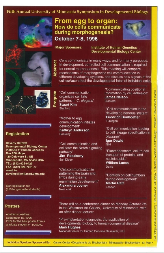 5th Annual DBC Symposium poster. Titled "From Egg to Organ: How Do Cells Communicate During Morphogenesis?"